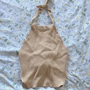 Zara Tan Ribbed Halter Top